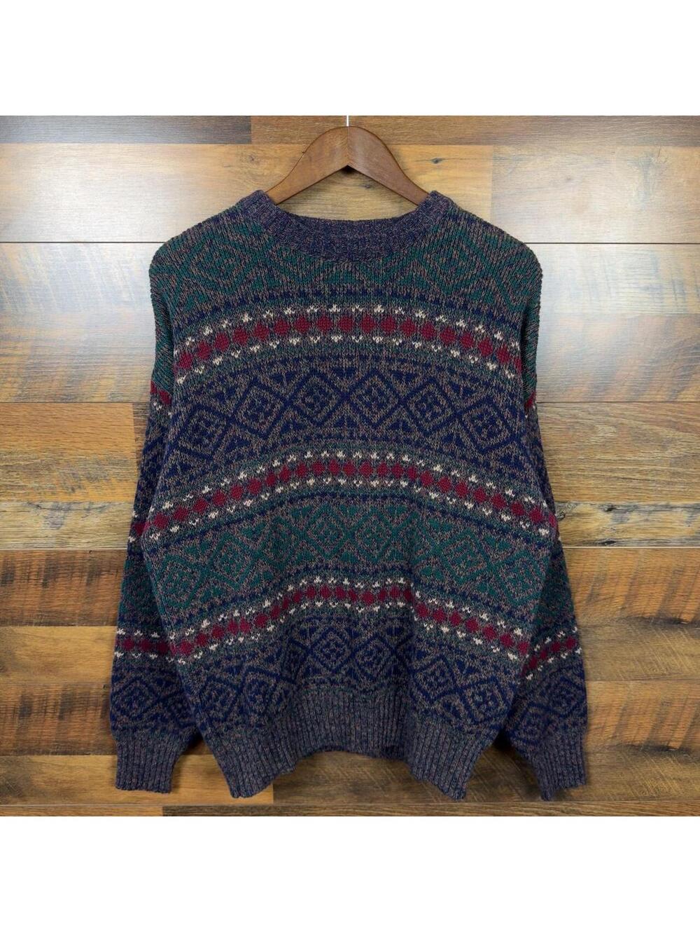 Vintage Lord Jeff Made in USA Fair Isle Wool Knit Sweater Large